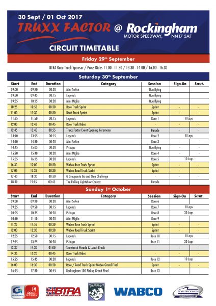 truxx factor 2017 timetable